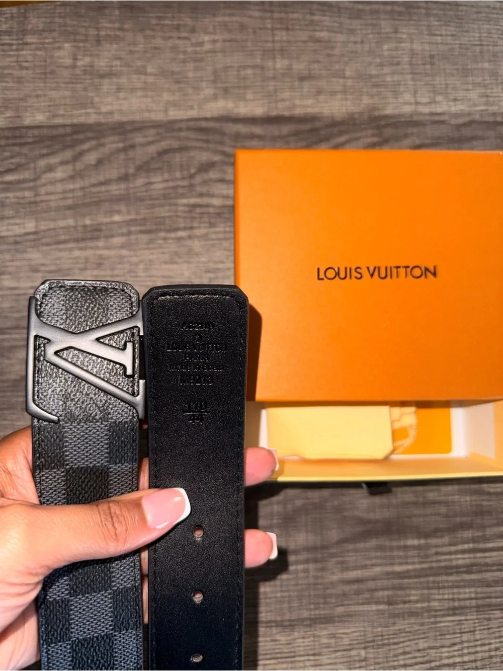 Louis Vuitton Black Damier Graphite Reversible Leather Belt